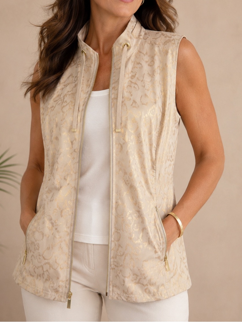 Zenergy by Chico’s Leopard Print Zip Vest Size 3 / ladies US 16 Gold Shimmer - Picture 10 of 10